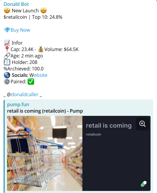 donaldcaller's tweet photo. 🛍️ $retailcoin delivered — X3.7 from the call!
📍 From $23.4K → $87.0K
BdsMx2iXrtuKvYaZfhk9oWRhpfLkp1kvcpQotBLHpump
Early shoppers got the bag. 📦
#retailcoin #Omni #Sol #Bun #Viral https://t.co/dhT48TMc7n