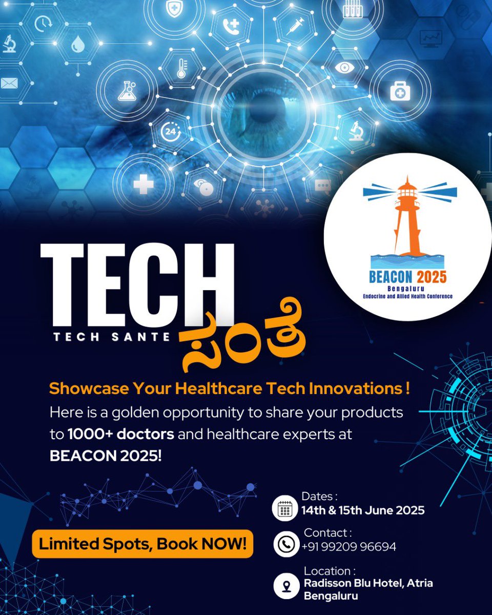 🚨 Calling all HealthTech Innovators!
Showcase your breakthrough at #BEACON2025

👩‍⚕️ Meet 1000+ doctors
🤝 Bridge the clinic–startup gap
📍 Bengaluru | 🗓️ June 14–15
📝 Apply now: forms.gle/su4nH5tFDTMCcX…

#TechSante #DigitalHealth #MedTech #StartupIndia #HealthcareInnovation