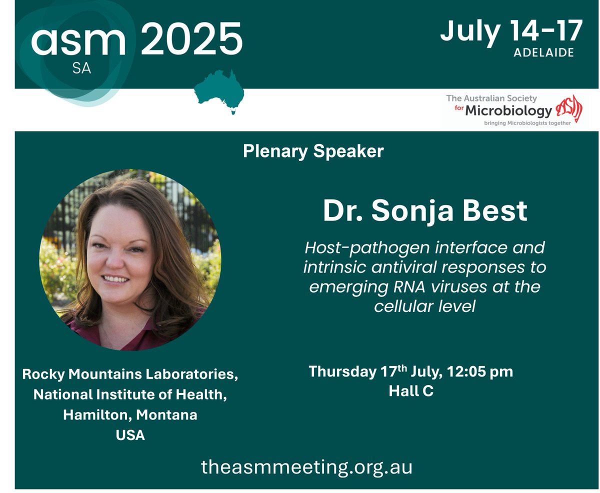#ASM2025 Plenary Speaker highlight – Dr. Sonja Best’s research focuses on flavivirus immune evasion, interferon signalling, TRIM proteins, and dendritic cell function in antiviral innate immunity.