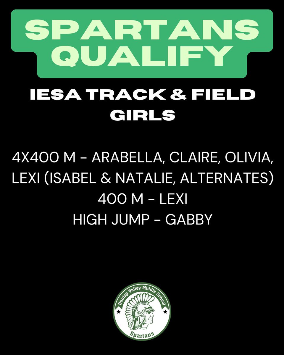 Spartan Girls Track &amp; Field qualifies for the IESA State meet next weekend!  Congratulations!!
