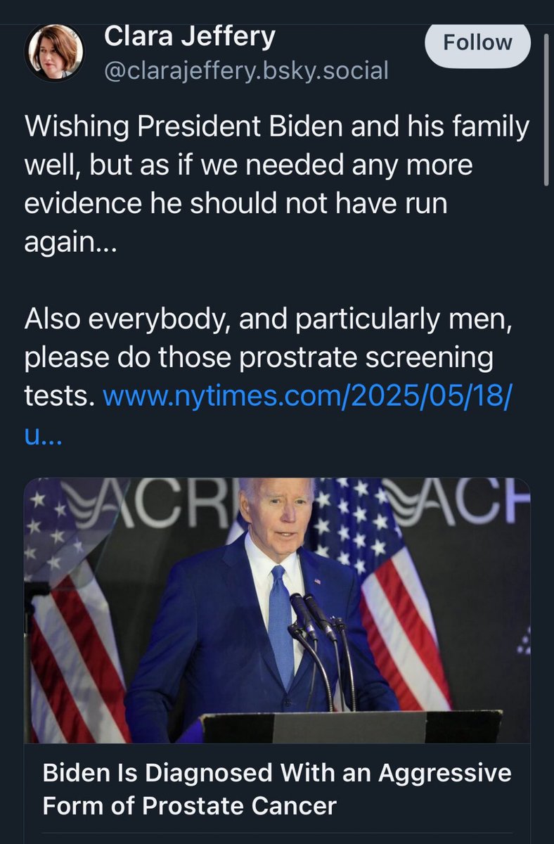TeachAllAmerica's tweet image. First of all, shame on Clara Jeffrey (chief editor of @MotherJones) for her pettiness. But, also, what does she mean that “particularly men” should a get prostate screening? Who else would?