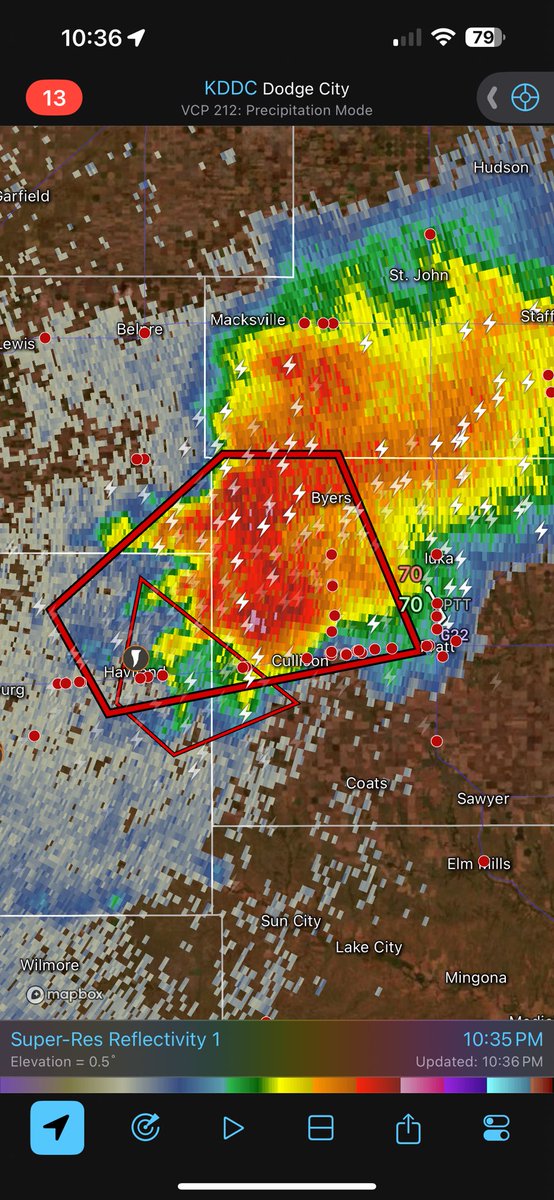 CameronCW13's tweet photo. Potential new circulation about to takeover SE of Haviland, KS! May need some time but otherwise has problems written all over it for areas downstream! https://t.co/UhJTvQDxpq