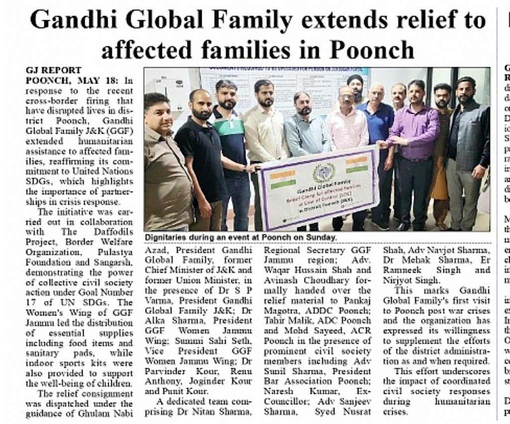 GGF_NGO's tweet photo. GGF extended humanitarian assistance to cross border firing affected families in Poonch, reaffirming its commitment to United Nations #SDGs under Goal No 17- Partnership. 

#UNwithCivilSociety @ghulamnazad @UNinIndia @UNGeneva @OfficeOfLGJandK @narendramodi @OmarAbdullah #GGF https://t.co/Smz70bGqHZ