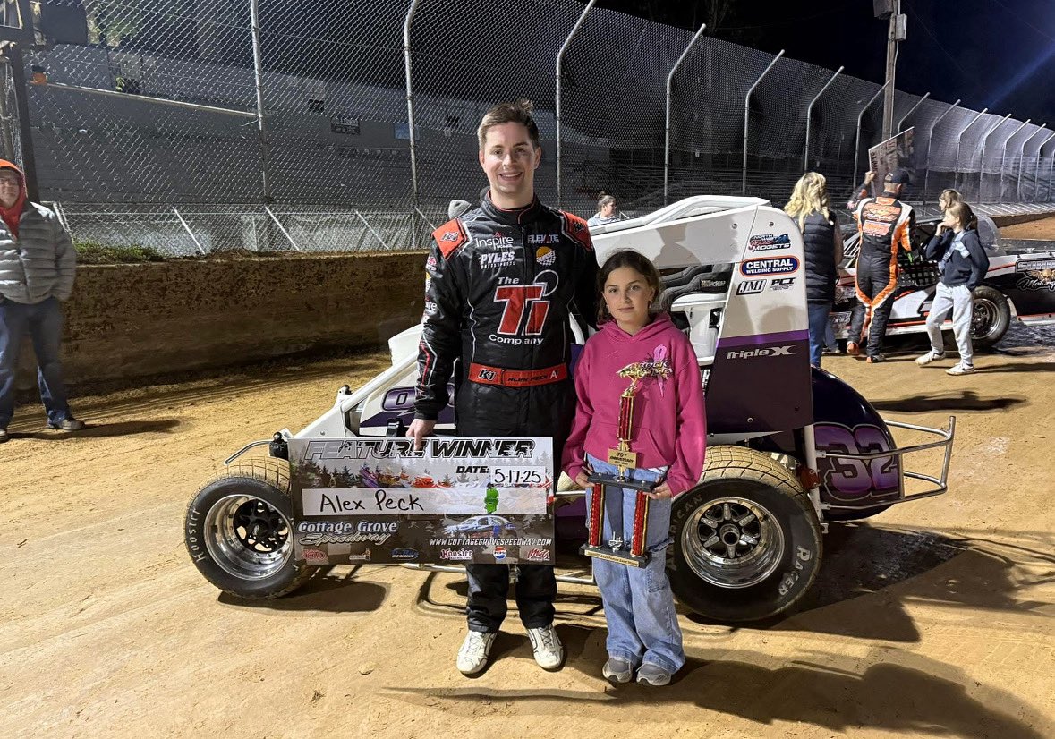 Alex Peck picked up the WIN Saturday night at Cottage Grove Speedway in the 32 Inlaws Racing midget with the NW Focus Midgets Series. Congrats Alex and Team.
#RaceHard #TeamTripleX #TripleXWIN