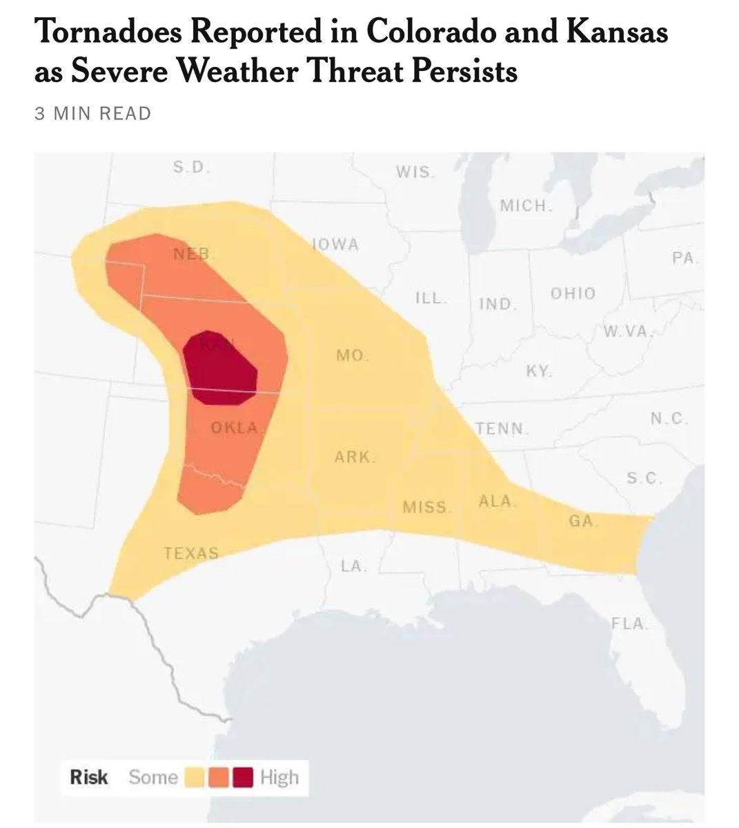Wild that Republicans think we don’t need FEMA when their states are the ones who’ll be most impacted. 

This map tells you how dumb that strategy is.  I’m not cherry picking. This is a typical tornado threat map.
