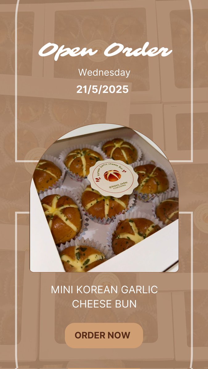 squeeeen_'s tweet photo. 🍞✨ OPEN ORDER - MINI KOREAN GARLIC CHEESE BUN ✨🧄🧀
📅 Rabu | 21 Mei 2025

📦 Saiz kotak:
• Box S (9 pcs) – RM16
• Box M (16 pcs) – RM29

📍Delivery available sekitar Ampang &amp; KL
📲 Order thru WhatsApp: https://t.co/B7t5Fki5a8

#KoreanGarlicCheeseBun #Ampang https://t.co/seaX8UmauZ