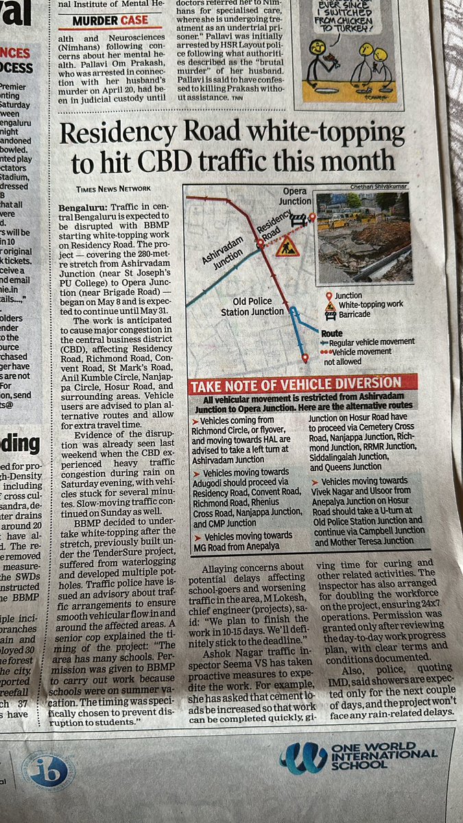 Subhashdj's tweet image. What were they doing during summer vacations for schools? Residency Road has many schools/colleges &amp;amp; onset of monsoon will add to the misery. What can we expect when incapable people manage our city. Why can’t the honourable court take action against such stupid plans.