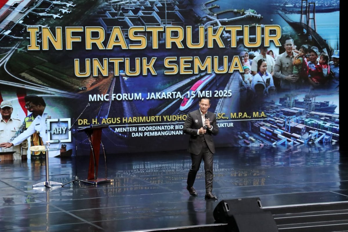DemokratProbo1's tweet photo. Menteri Koordinator Bidang Infrastruktur dan Pembangunan Kewilayahan, Agus Harimurti Yudhoyono (AHY), hadir sebagai pembicara dalam MNC Forum LXXIX yang mengangkat tema “Peran Pemerintah dalam Pengembangan Infrastruktur dan Kewilayahan Menuju Indonesia Emas”, Kamis (15/05/2025) https://t.co/JhzbmzwUBD