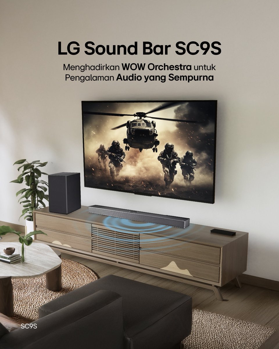 lgeindonesia's tweet photo. Hidupkan momen dirumah dengan LG Sound Bar SC9S!
Dengan teknologi WOW Orchestra dapat menyempurnakan setiap momen dirumah menjadi terasa lebih hidup
Segera miliki dan rasakan perbedaannya di rumah!
#LifesGood #LGIndonesia #LGElectronics #BetterLifeforAl #LGSoundBar #SoundBar #SC9S