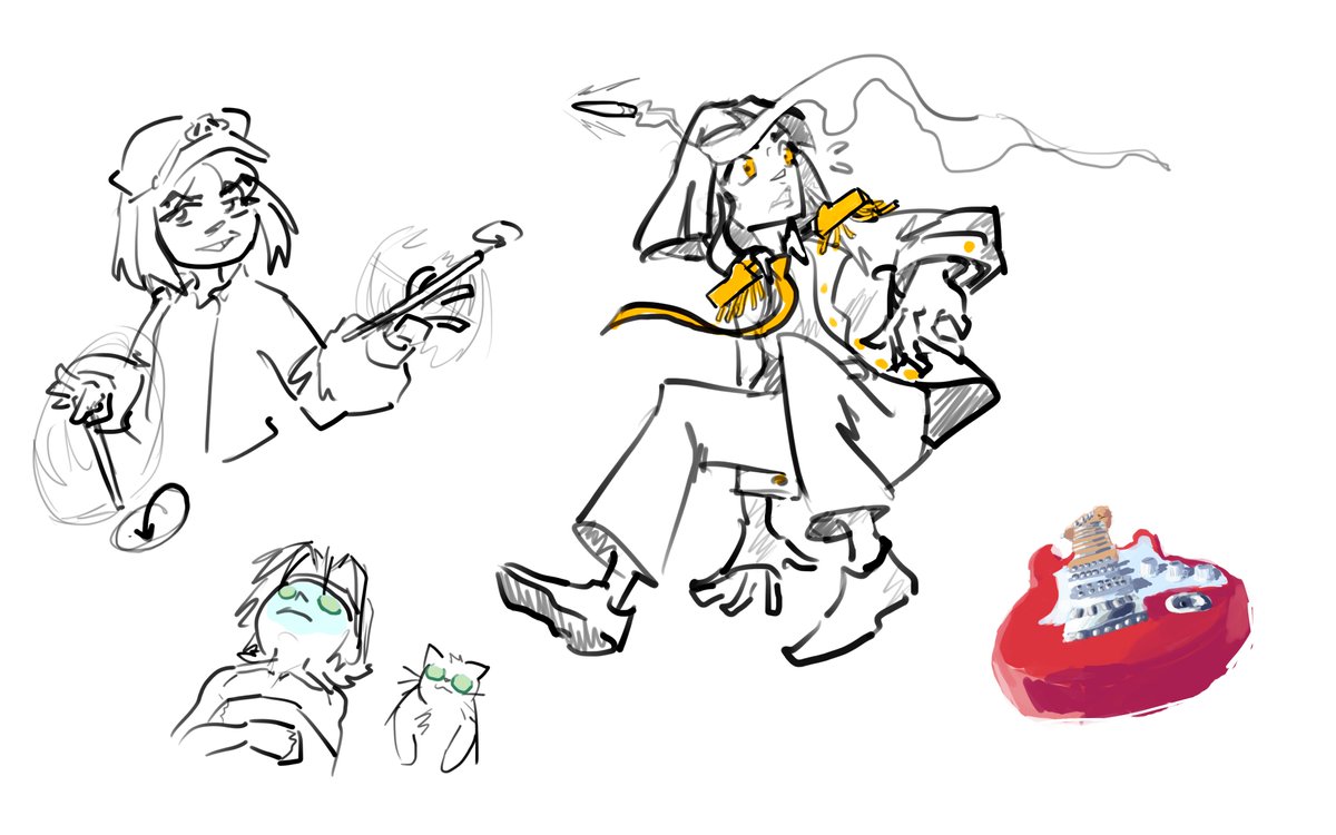 r0ver0's tweet image. some oc sketches (and a guitar(and a cat(and a bullet)))
#sketchart #originalcharacter