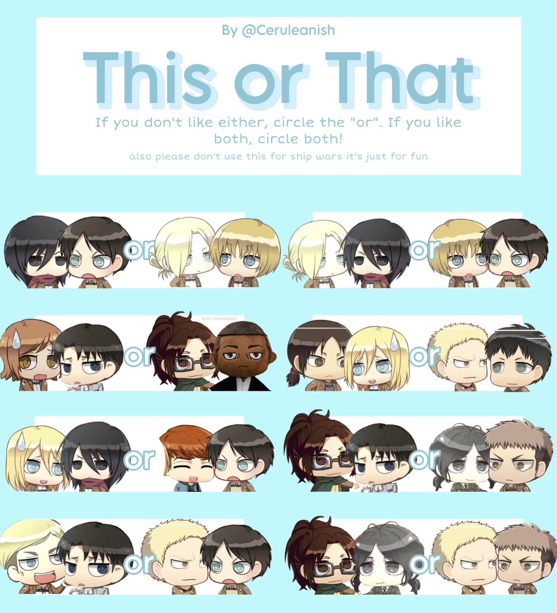 Ceruleanish's tweet photo. i got bored so i made an aot ship game 💙 have fun! https://t.co/bPc1QCPqdQ