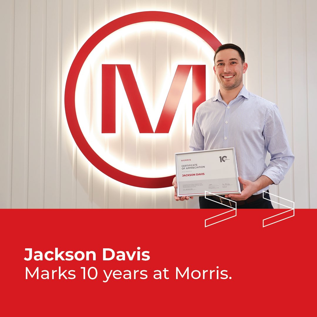 Today we are thrilled to recognise and celebrate a significant milestone for Jackson Davis, who marks 10 years with Morris.
 
With a recent promotion to General Manager – Morris Services, Jackson’s keen eye for detail, strong problem-solving and leadership qualities have proved