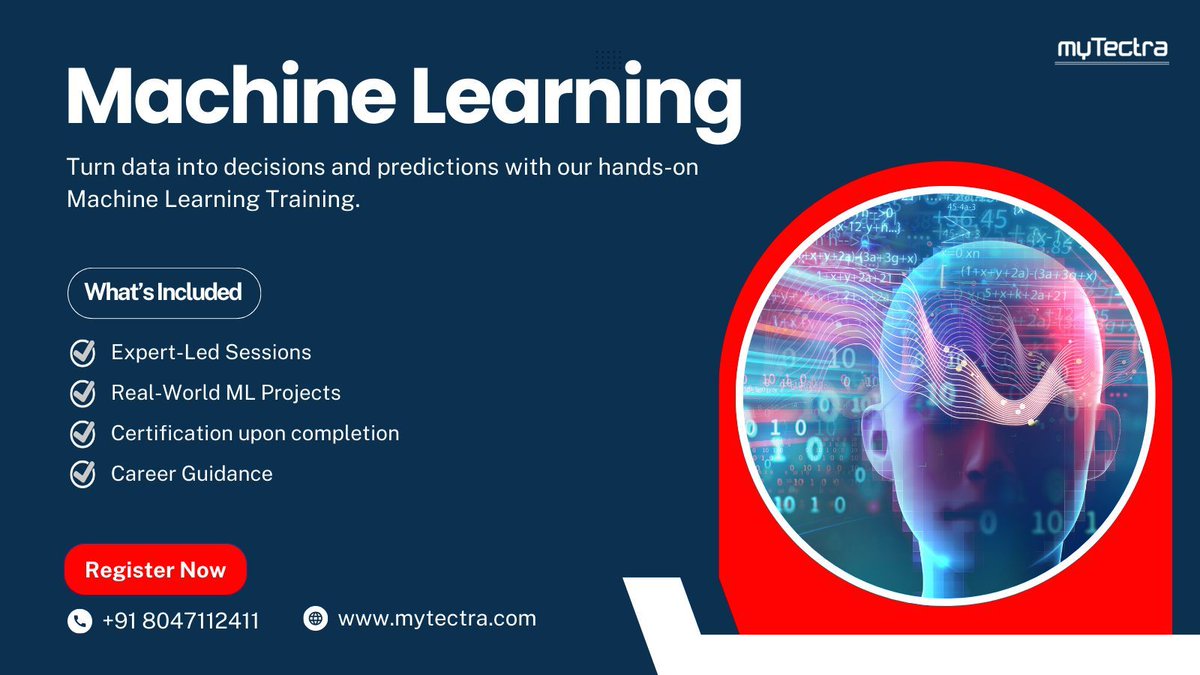 mytectra's tweet image. 🚀 Learn Machine Learning Online with myTectra – Unlock the Power of Predictive Intelligence! 🤖📊

📞 Call Us: +91 8047112411
🌐 Know More: mytectra.com/machine-learni…

#MachineLearningTraining #myTectra #LearnMachineLearning #AI #DataScience #OnlineTraining #TechSkills #Python