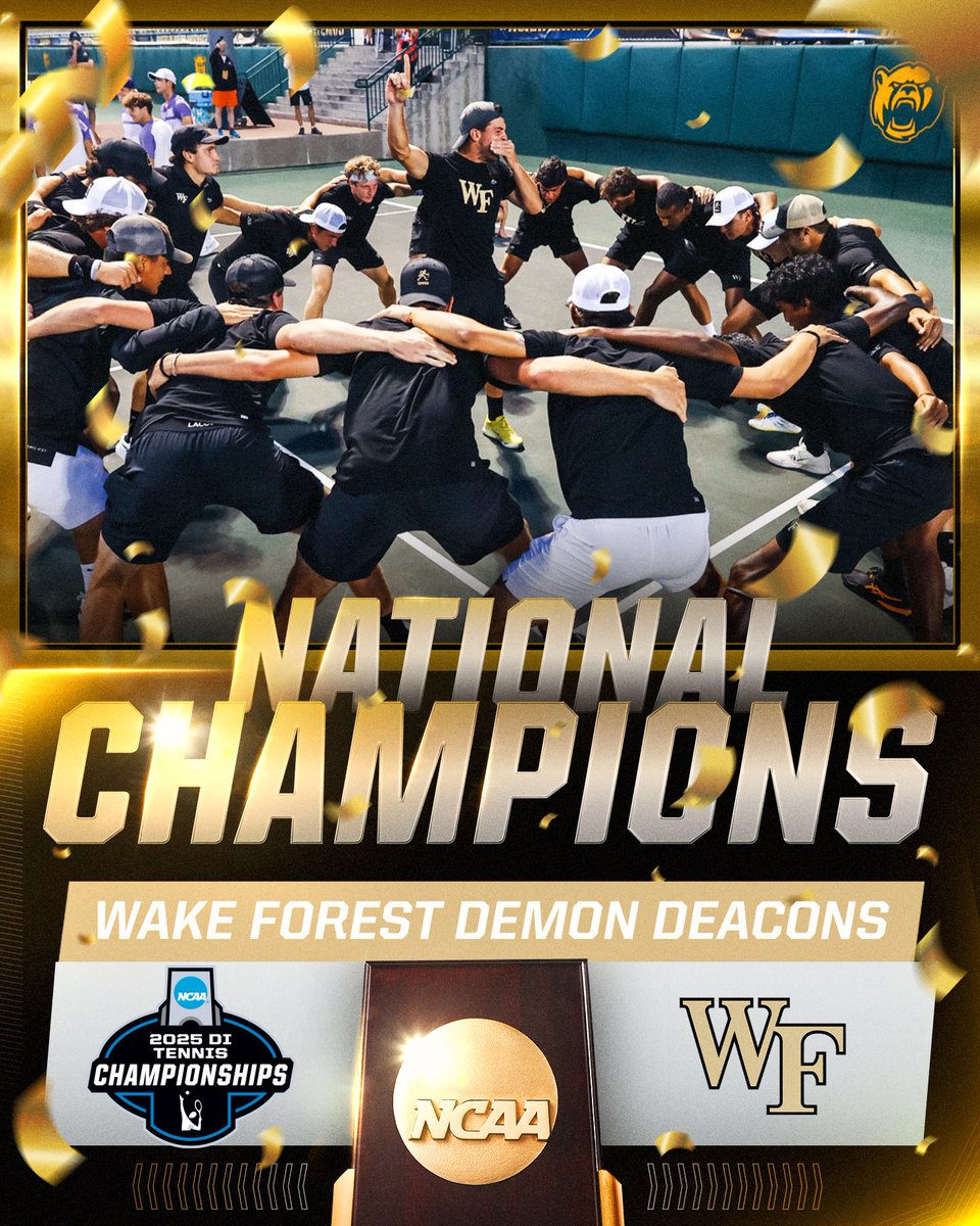 NCAA Tennis (@ncaatennis) on Twitter photo WAKE FOREST WINS THE 2025 NATIONAL CHAMPIONSHIP π
No. 1 <a href="/WakeMTennis/">Wake Forest Men's Tennis</a> wins its second title in school history with a 4-2 victory over No. 2 TCU! π©
#NCAATennis WAKE FOREST WINS THE 2025 NATIONAL CHAMPIONSHIP π
No. 1 <a href="/WakeMTennis/">Wake Forest Men's Tennis</a> wins its second title in school history with a 4-2 victory over No. 2 TCU! π©
#NCAATennis