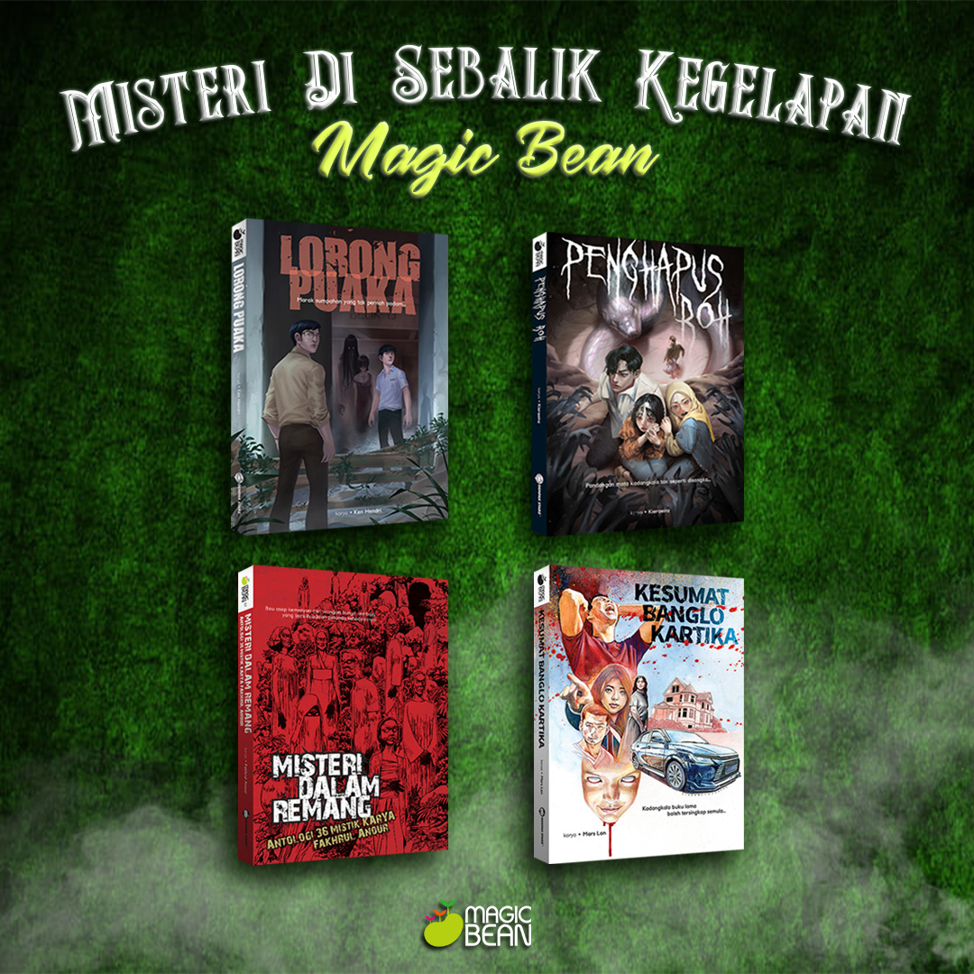 KGSNovels's tweet photo. Istimewa buat pencinta SERAM &amp; THRILLER. 😈

4 karya terunggul penulis tempatan tersedia buat kalian yang suka kejutan &amp; ketakutan!!! 😱

💀LORONG PUAKA @kenhendri27 
💀PENGHAPUS ROH @kieraeinz 
💀MISTERI DALAM REMANG @FakhrulAnour 
💀KESUMAT BANGLO KARTIKA @mars_lan12 https://t.co/GebdogKxR9