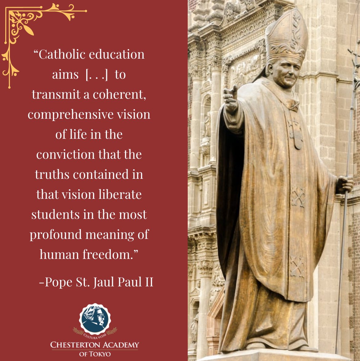 At Chesterton Academy of Tokyo, we believe that education is not just about knowledge—
It's about forming free souls who seek truth, live virtuously, and love boldly.
Yesterday we honored a saint who believed the same.