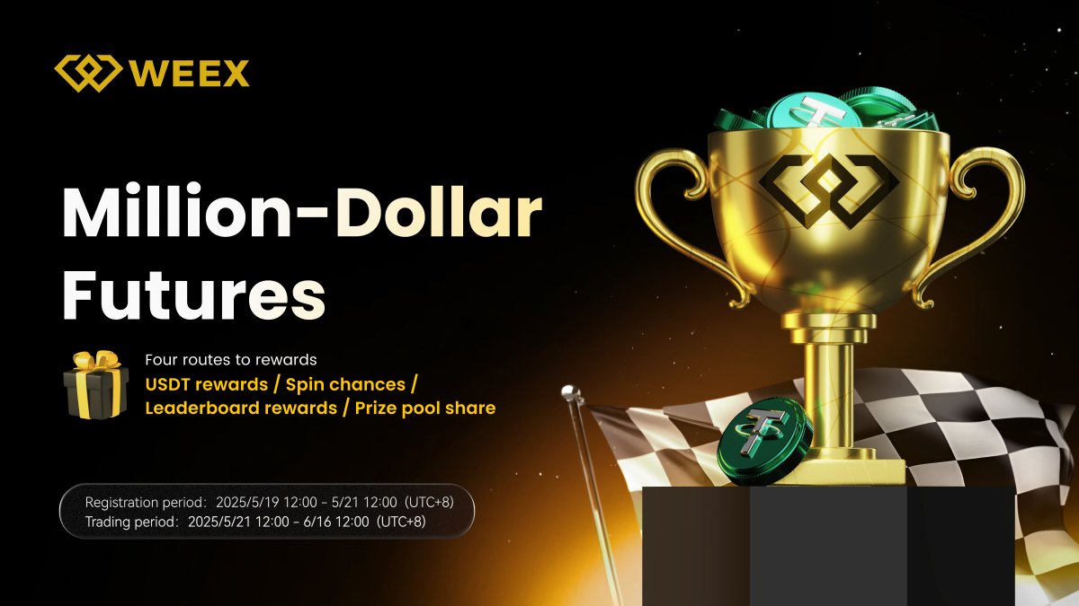🏆 Trade to Share a $1,000,000 Prize Pool!

📅 Registration Period: May 19, 12:00 PM – May 21, 12:00 PM (UTC+8)
📊 Trading Period: May 21, 12:00 PM – June 10, 12:00 PM (UTC+8)

🎯 Every trade could be your next big win!

👉 Register Now:
🔗 weex.com/events/trading…
📢 Full Event