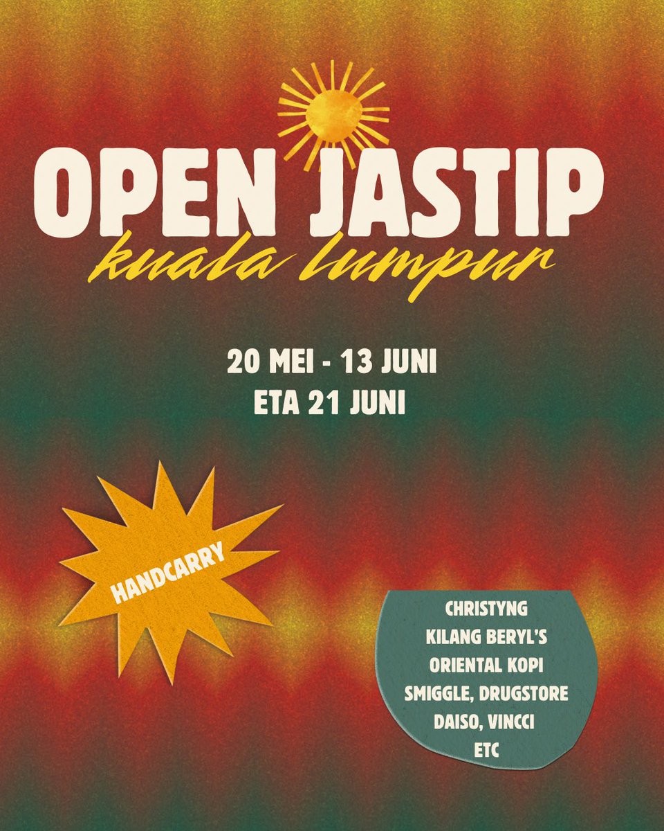 amaliasabila_'s tweet photo. 🇲🇾 OPEN JASTIP KL 🇲🇾

insyaallah jastip batch ini BEST DEAL, murah meriah &amp; bakal dibantu cari sampe dpt!

📅Shopping Trip: 20 Mei - 13 Juni
✈️ETA INA: 21 Juni
🚛Shipping: 22 Juni

bs shipping by oren &amp; accept any request✨

Group;
https://t.co/0G1SolcsiP

t. wts wtb wta malaysia https://t.co/xYG1PP7ADU