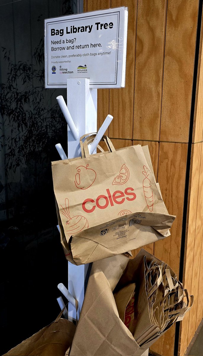 A Bag Library Tree outside an Australian supermarket. 
A simple idea, but a worthwhile one.