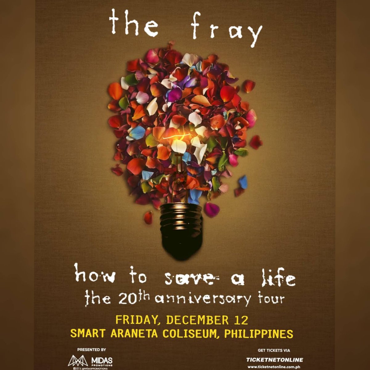 Philippine Concerts (@philconcerts) on Twitter photo The Fray returns to Manila for “How to Save a Life” 20th Anniversary Tour on Dec. 12, 2025 at Smart Araneta Coliseum.
By <a href="/midaspromotions/">Midas Promotions</a> The Fray returns to Manila for “How to Save a Life” 20th Anniversary Tour on Dec. 12, 2025 at Smart Araneta Coliseum.
By <a href="/midaspromotions/">Midas Promotions</a>