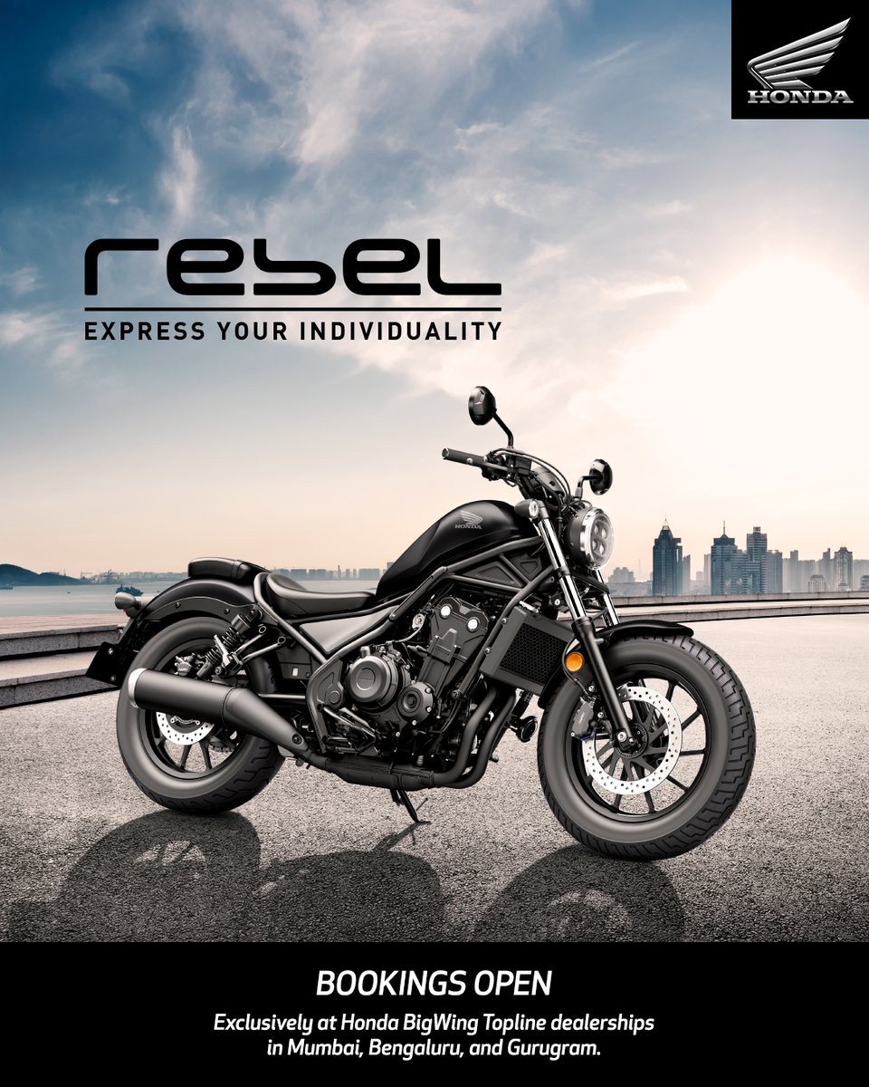 Not just a bike, but an expression of your individuality.
Introducing the all-new Rebel 500, built to reflect the true rider in you.

Bookings open exclusively at Honda BigWing Topline dealerships in Mumbai, Bengaluru, and Gurugram.

#HondaBigWing #BigBikes #Motorcycles