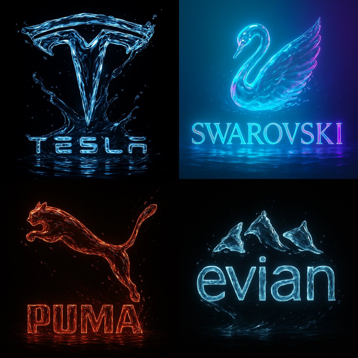 aziz4ai's tweet photo. GPT-4o PROMPT: Waterform Identity

What if brand logos weren’t just designed — but sculpted from flowing neon-lit water?

Hyper-detailed. 8K cinematic. Glass-sharp.

The prompt in the next comment ⬇️ https://t.co/TwWXZTEXuB