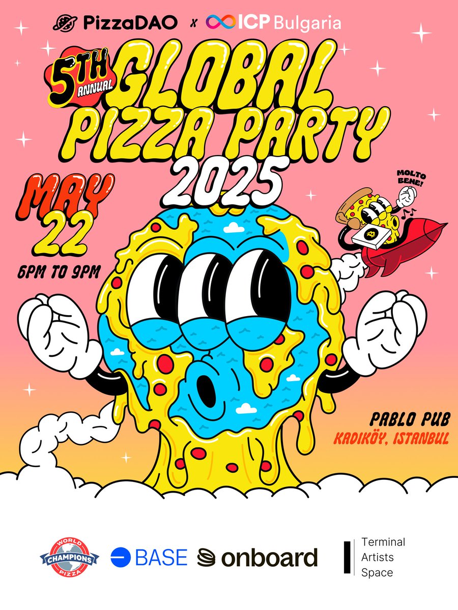 The tradition continues! 
Since 2021, we’ve been celebrating Bitcoin Pizza Day in Istanbul! 
Join us for the Istanbul Pizza Party! 🍕 RSVP to secure your spot at the most delicious celebration! <a href="/Pizza_DAO/">PizzaDAO.eth 🍕🏴‍☠️</a> <a href="/beeple/">beeple</a> #GlobalPizzaParty 

app.unlock-protocol.com/event/istanbul…