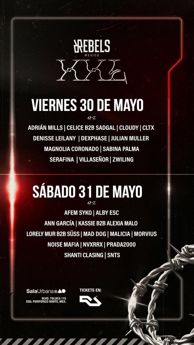 ROCKETSmusik's tweet photo. ⏳ Falta poco!!  Rebels XXL a celebrarse este 30 y 31 de mayo en  Sala Urbana

Venta de boletos en https://t.co/IbBNEznCLf https://t.co/DGw4V4Lx7B