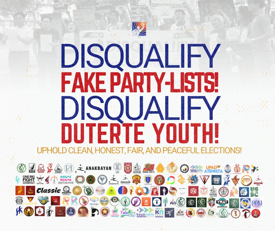 MANIFESTING #DisqualifyDuterteYouth?!

Earlier, COMELEC Chairman George Garcia announced that they will be suspending the proclamation of two party-lists, one of which has won three seats in Congress.