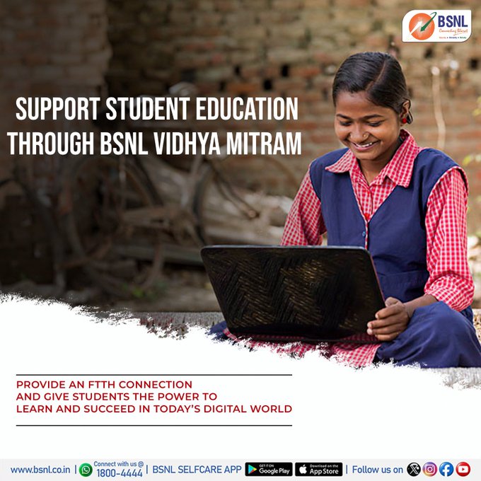 BSNL_RJ's tweet photo. When you connect a student, you connect a dream.
Join BSNL Vidhya Mitram and power their path to success.
Visit our website for more info: https://t.co/izB18Ylkjx
#BSNLIndia #VidhyaMitram #BrightFutures #EmpowerThroughEducation https://t.co/PFba95EVPM