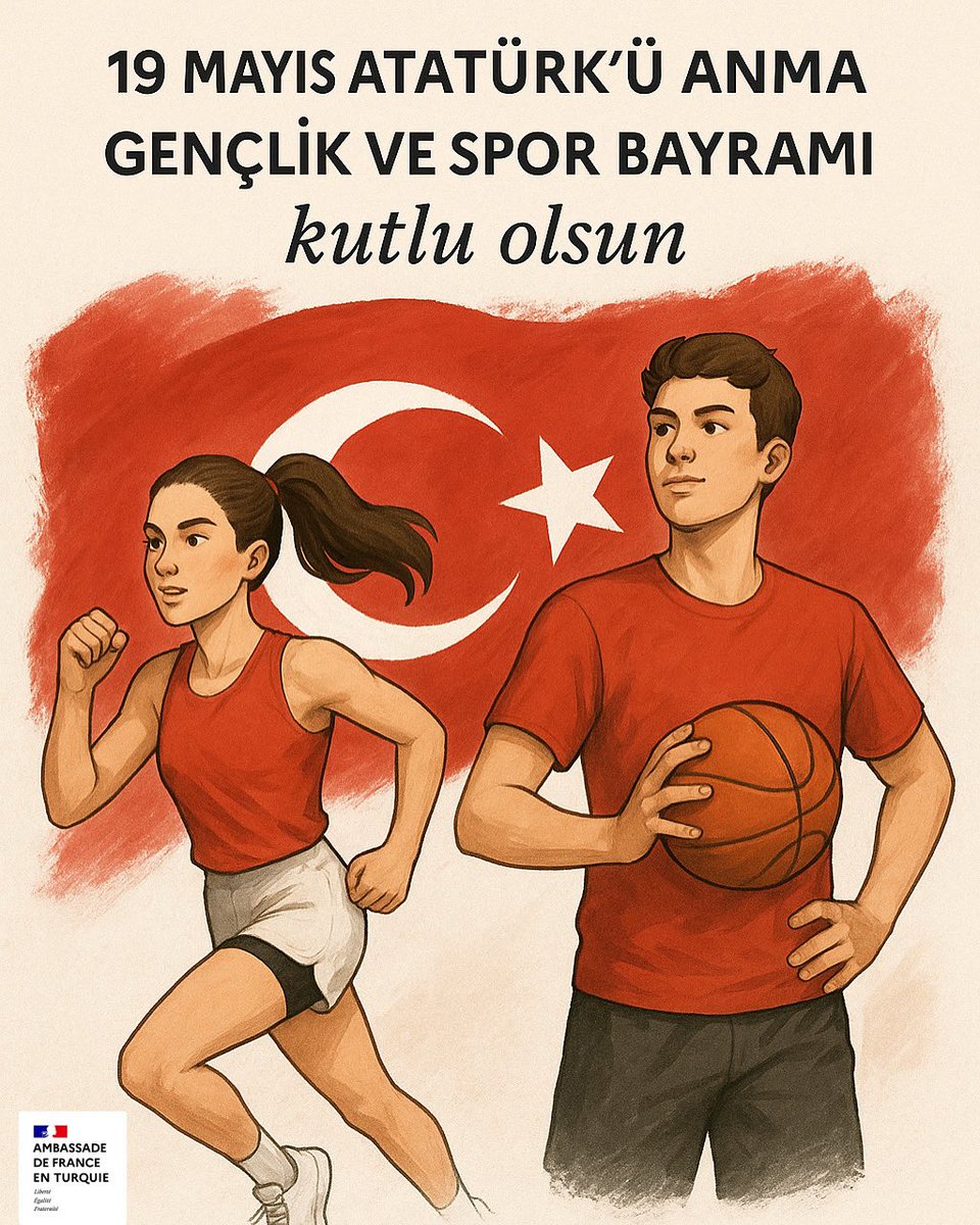 19 Mayıs #Atatürk’ü Anma, Spor ve Gençlik Bayramı Kutlu olsun! 🇹🇷 

Bonne fête de la Commémoration d’Atatürk, de la Jeunesse et des Sports à nos amis turcs ! 

#19Mayıs #19mayısatatürküanmagençlikvesporbayramı