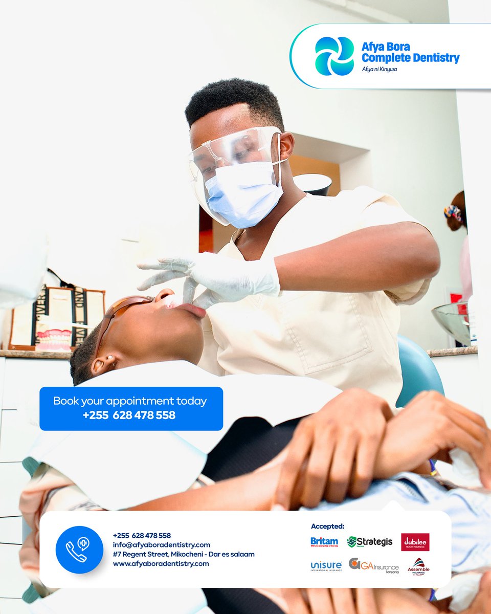 Afya Bora Teeth Whitening – Smile Brighter, Live Healthier! 😁🦷

At Afya Bora Complete Dentistry, your smile is our priority. Our professional teeth whitening service helps you regain your natural glow with care that’s safe, fast, and effective.

📍 Visit us at Afya Bora today.