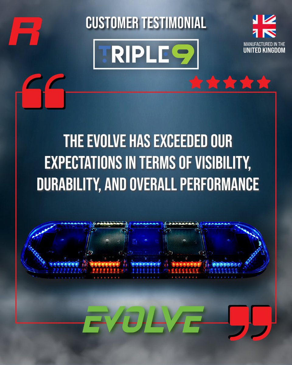 Customer Review!

Here is what Tom Ward from <a href="/t_riple9/">Triple9</a> had to say about our Evolve Lightbar! 

Triple 9 have fitted multiple Evolves to various vehicles over the past 6 months and have given nothing but high praise.