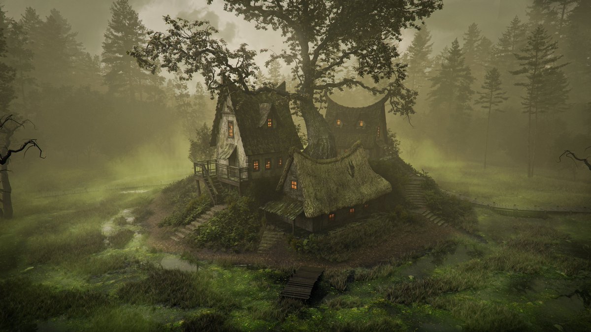 slavoartist's tweet image. Hey 3D artists! If you’re into atmospheric scenes, my Patreon’s &quot;The Smoldering Bog&quot; tutorial is a 9-hour deep dive into creating that vibe in Blender. Thought I’d share in case you’re curious! 
👉patreon.com/collection/130…