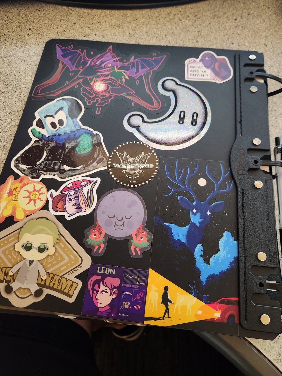 TysonSirius's tweet image. New work binder, so you know we had to stickerbomb it. #stickerbomb #stickers #stickerart