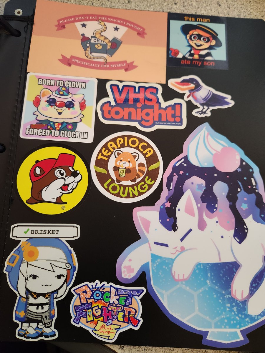 TysonSirius's tweet image. New work binder, so you know we had to stickerbomb it. #stickerbomb #stickers #stickerart