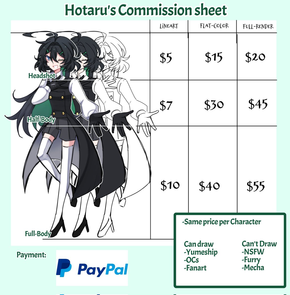 H0taru_Artz's tweet image. New Commissions open! ๐๐
As always the art will take a few days or a week or more depending on my schedule^^
Please DM me for more Info!