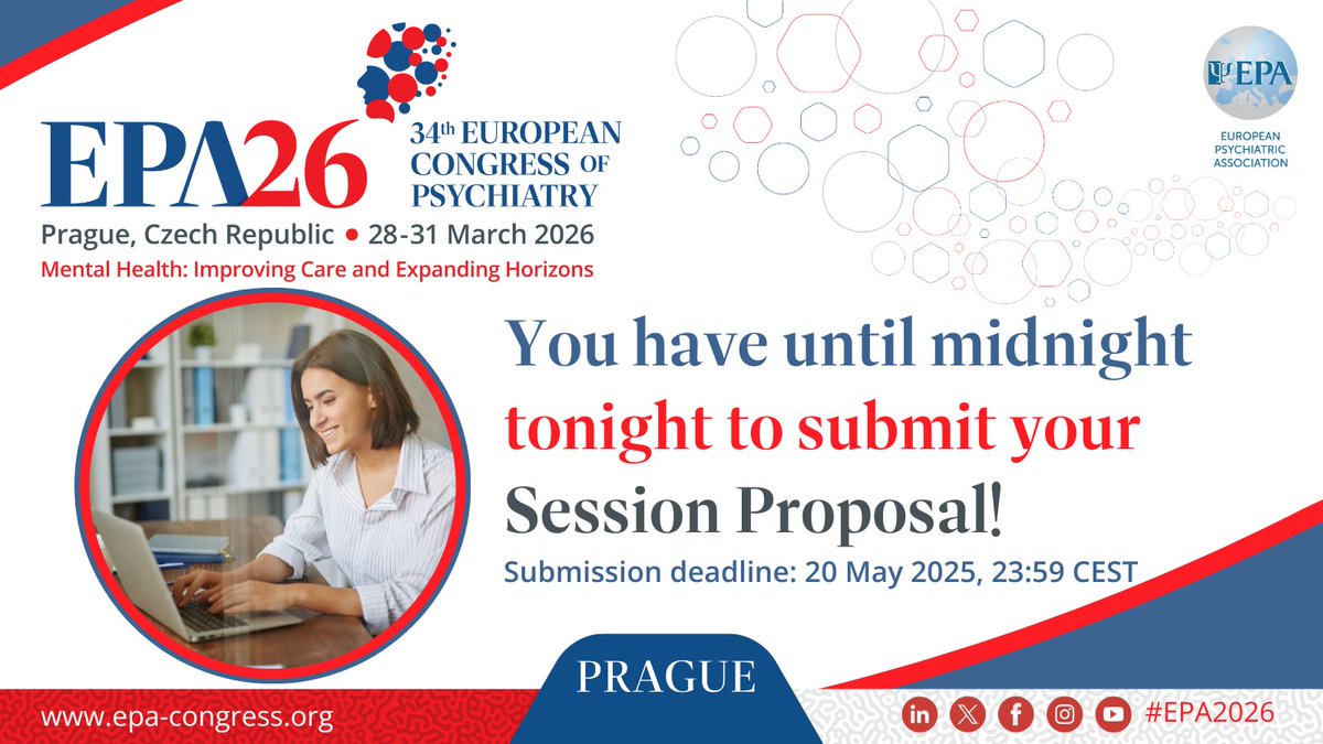 You have until midnight tonight to submit your Session Proposal! ⏰

This is the moment to influence what the #PsychiatricCommunity will discuss, question, and learn in Prague for #EPA2026.

➡️ Click here to submit your proposal: tinyurl.com/EPA-2026-Sessi….