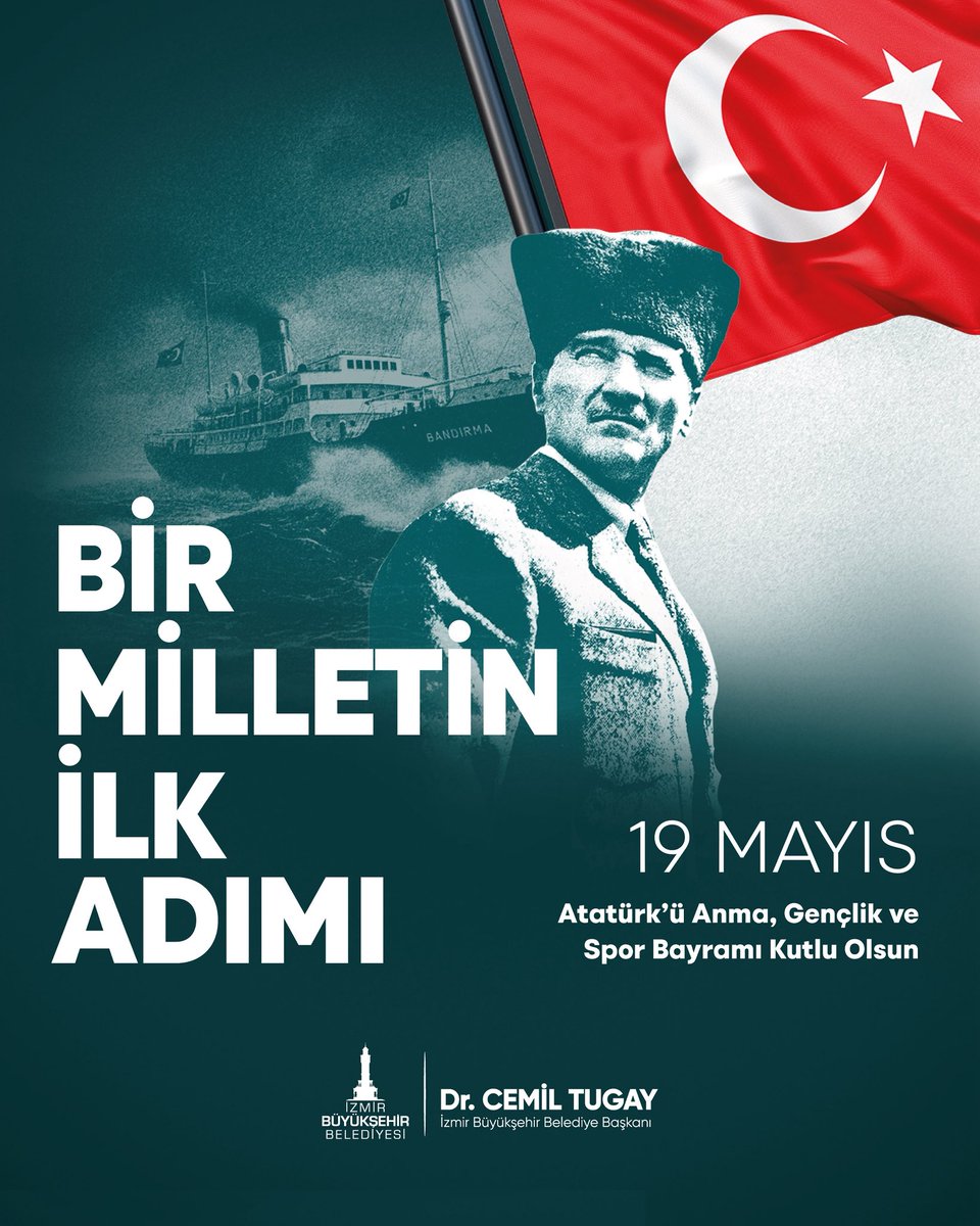 drcemiltugay's tweet photo. 19 Mayıs 1919'da ulu önderimiz Mustafa Kemal Atatürk, Bandırma Vapuru'ndan Samsun'a bir adım attı, o adım ise Cumhuriyetimizin temellerini attı.

Fikri hür, vicdanı hür, demokrasi ve adaletten şaşmayan gençlerimiz başta olmak üzere hepimizin 19 Mayıs Atatürk'ü Anma, Gençlik ve Spor Bayramı kutlu olsun.