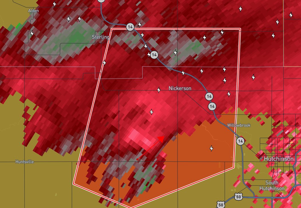 BigOlHunk's tweet photo. Damage confirmed near Plevna — no tornado currently on the ground, but another one may drop soon. Stay alert and be ready to take cover. Emergency crews are responding. #Plevna #DamageReport #TornadoThreat #SevereWeather #StaySafe https://t.co/DAosXIaQ3a
