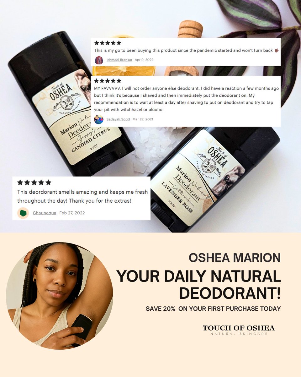 touchofoshea's tweet photo. Looking for a daily deodorant you can actually trust?

One that works and won’t leave you worrying about harsh ingredients?

Go natural. Go clean. Go OShea Marion! 🌿

Only at Touch of OShea—because your underarms deserve better.

𝑻𝒐𝒖𝒄𝒉 𝒐𝒇 𝑶𝑺𝒉𝒆𝒂 𝑰𝒔 𝑻𝒉𝒆 𝑾𝒂𝒚 https://t.co/W9q0SrAMWd