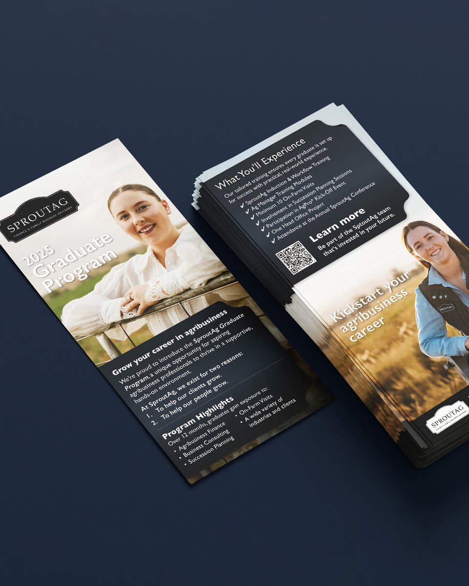 emderica's tweet photo. Just wrapped up these DL flyers for SproutAg’s Graduate Program 🌱
Designed to capture the energy and opportunity of a future in ag, clean, bold, and aimed at the next generation of ag professionals. #GraphicDesign #SproutAg #AgCareers #DLFlyers https://t.co/hrd62bs5aI