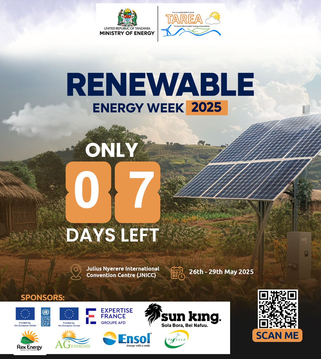 🚀✨ONE WEEK TO GO✨🚀
renewableenergyweek.or.tz
🌟There are great initiatives that will be put to action, and if you have been in doubt, plan not to miss this great event. If sustainability, green climate enthusiast is your agenda, let's connect
renewableenergyweek.or.tz