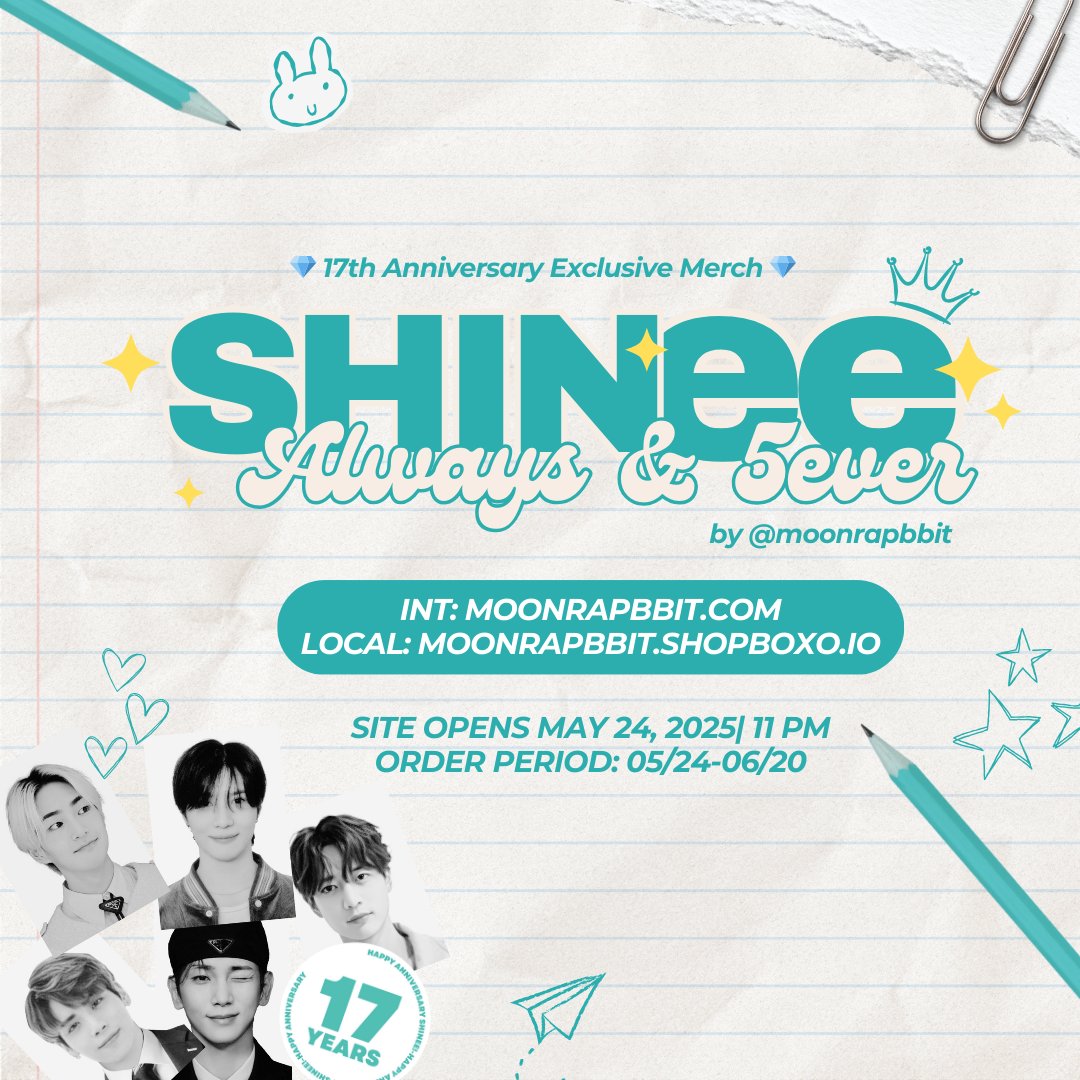 SincerlyShawols's tweet photo. [RT] 💎 Anniversary Merch by @moonrapbbit 

Celebrate 17 years with exclusive, limited edition merch for Shawols!

Pre-order opens May 25, 2025 | 11 PM 💎

🌐 https://t.co/yqh5LZTzwr
🇵🇭 https://t.co/WeMIvsVw3a

#SHINeeAlwaysAnd5ever #moonrapbbit #SHINee17thAnniversary https://t.co/tMbwsiNx68