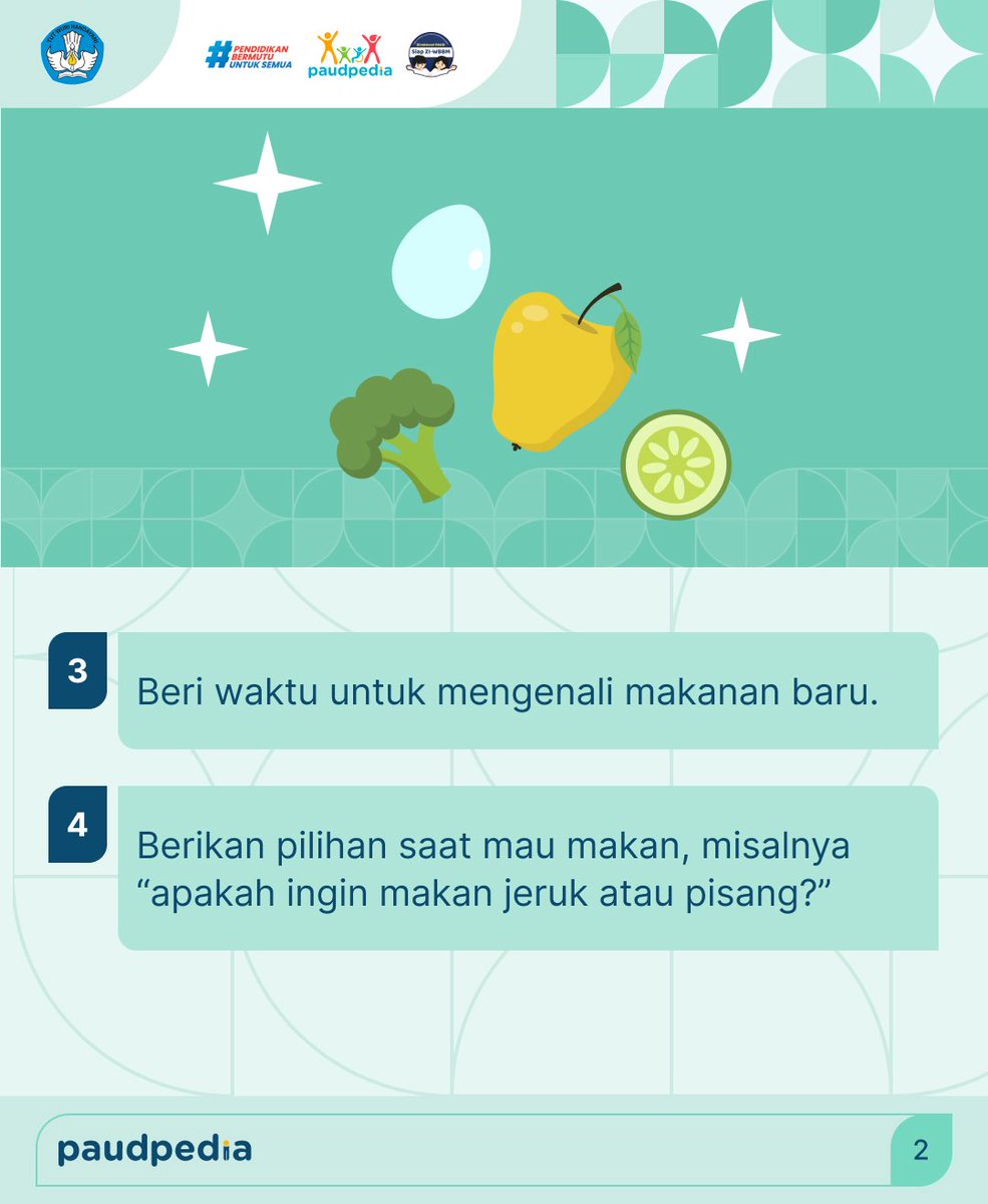 paudpedia's tweet photo. Si Kecil suka pilih-pilih makanan?
Ayah Bunda, dan #SobatPAUD jangan panik dulu ya!
Yuk simak beberapa tips berikut ini!
#paudpedia
#MakananSehatdanBergizi
#PAUDBermutu
#PendidikanBermutuuntukSemua https://t.co/AnVQJFyfKL