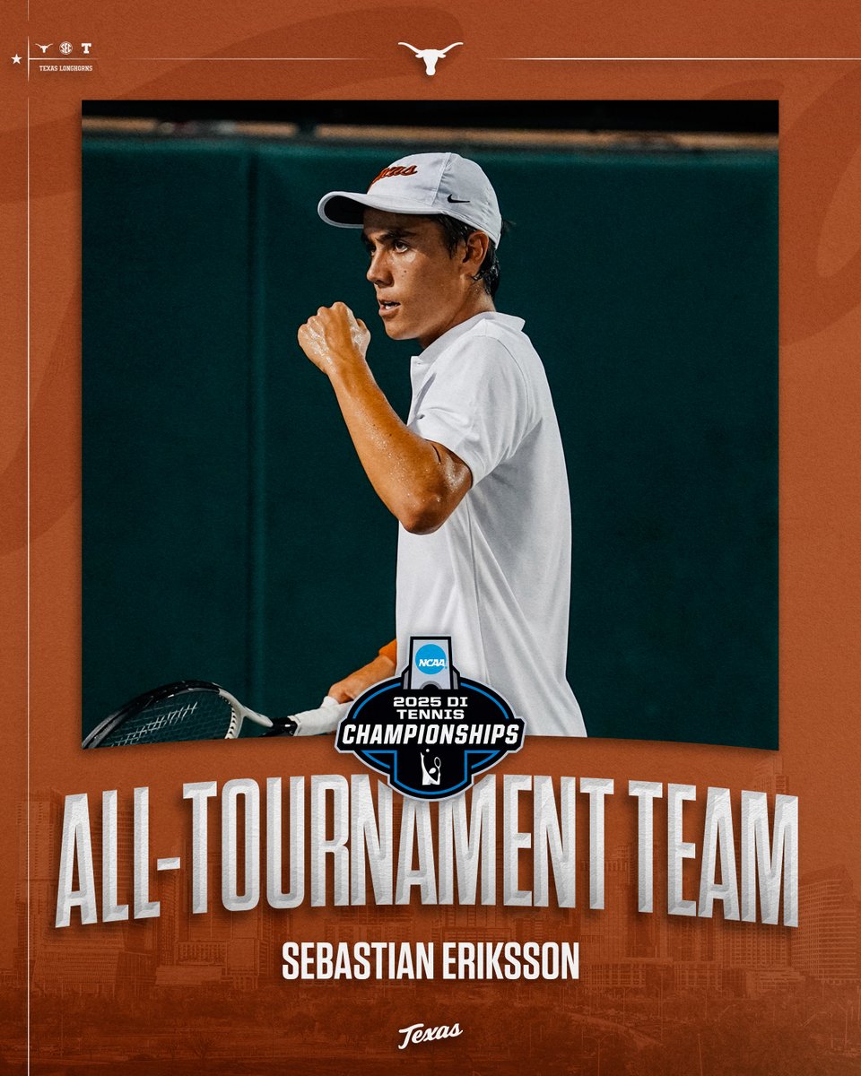 Congrats to Sebastian Eriksson on being named to the #NCAATennis Championships All-Tournament Team at No. 5 singles!

Eriksson went 2-0 with ranked wins over #35 and #95!

#HookEm 🤘🎾