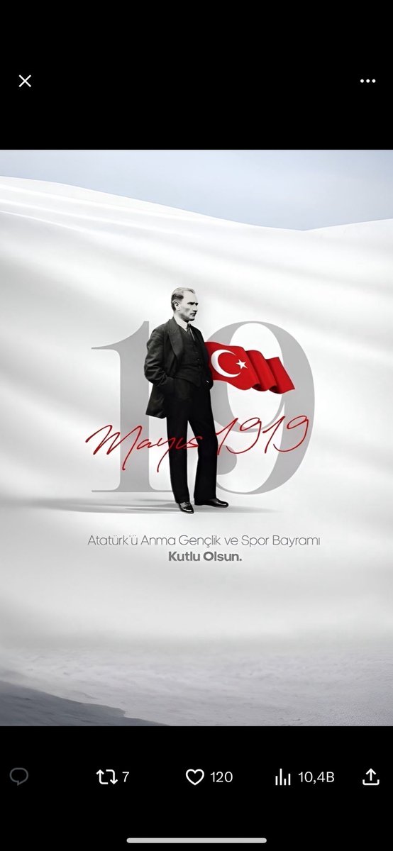 19 Mayıs 1919, bağımsızlığa atılan ilk adımdır.
Gazi Mustafa Kemal Atatürk’ü, silah arkadaşlarını ve tüm şehitlerimizi rahmet ve minnetle anıyor; gençlerimizin #19Mayıs Atatürk’ü Anma, Gençlik ve Spor Bayramı’nı kutluyorum.

#19Mayıs1919 #Atatürk #GençlikVeSporBayramı
