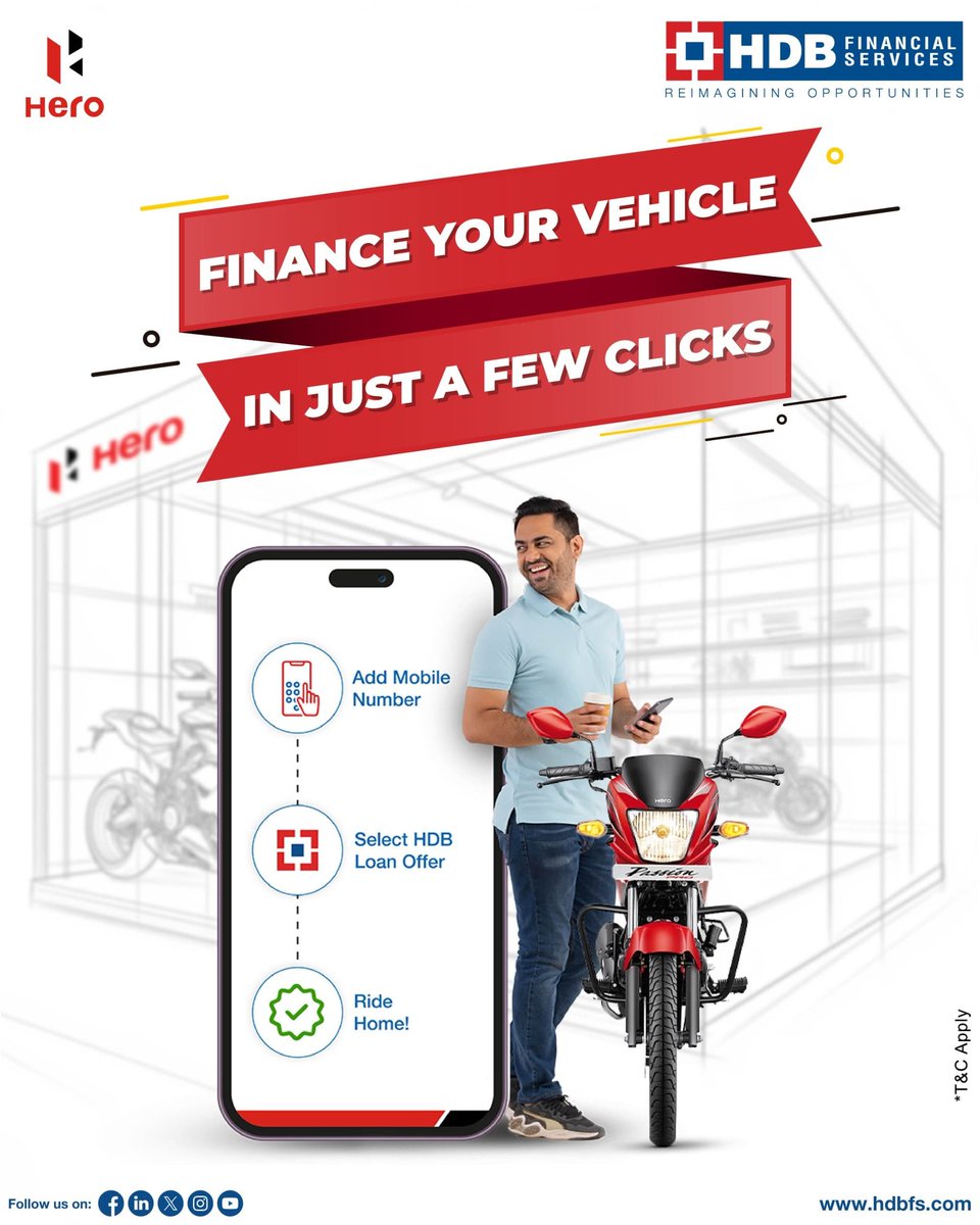 HDBFS (@hdbfsl) on Twitter photo Finance your Hero ride in just 3 steps
Add number ➡️ Pick loan ➡️ Ride home.
Smart finance made easy with HDB and <a href="/HeroMotoCorp/">Hero MotoCorp</a>
#HDBFinancialServices #HeroMotocorp #BikeLoan #RideYourDream #HDBOnTheGo #LoanSimplified #QuickLoanApproval #FinanceYourRide #TwoWheelerFinance Finance your Hero ride in just 3 steps
Add number ➡️ Pick loan ➡️ Ride home.
Smart finance made easy with HDB and <a href="/HeroMotoCorp/">Hero MotoCorp</a>
#HDBFinancialServices #HeroMotocorp #BikeLoan #RideYourDream #HDBOnTheGo #LoanSimplified #QuickLoanApproval #FinanceYourRide #TwoWheelerFinance