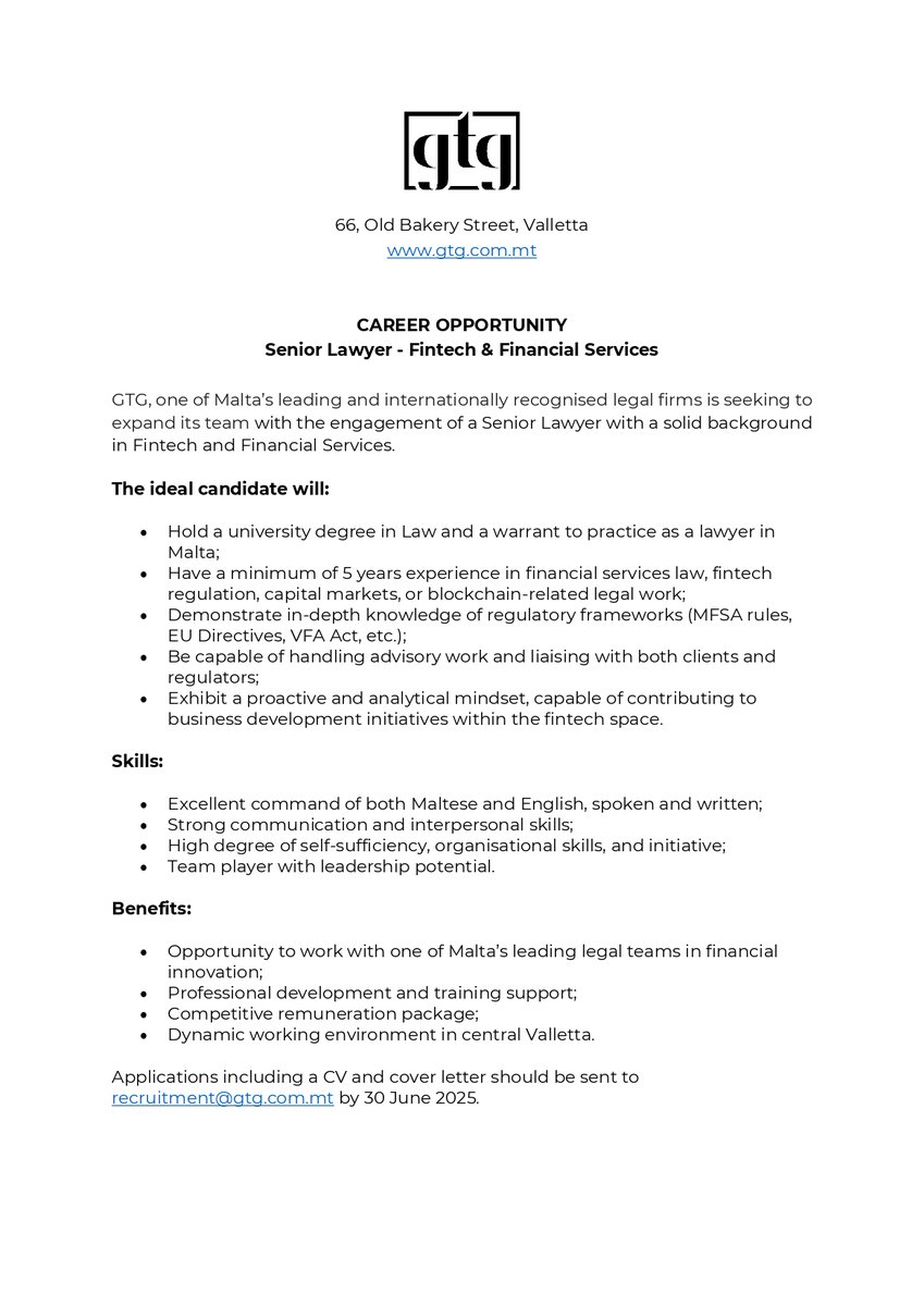 GTG_Legal's tweet photo. We’re currently looking to grow our team:
𝐒𝐞𝐧𝐢𝐨𝐫 𝐋𝐚𝐰𝐲𝐞𝐫 – 𝐂𝐨𝐦𝐦𝐞𝐫𝐜𝐢𝐚𝐥 &amp; 𝐂𝐢𝐯𝐢𝐥
𝐒𝐞𝐧𝐢𝐨𝐫 𝐋𝐚𝐰𝐲𝐞𝐫 – 𝐅𝐢𝐧𝐚𝐧𝐜𝐢𝐚𝐥 𝐒𝐞𝐫𝐯𝐢𝐜𝐞𝐬 &amp; 𝐅𝐢𝐧𝐭𝐞𝐜𝐡
https://t.co/7YiGfy9nq3
@igauci https://t.co/8ROWYV8i9N