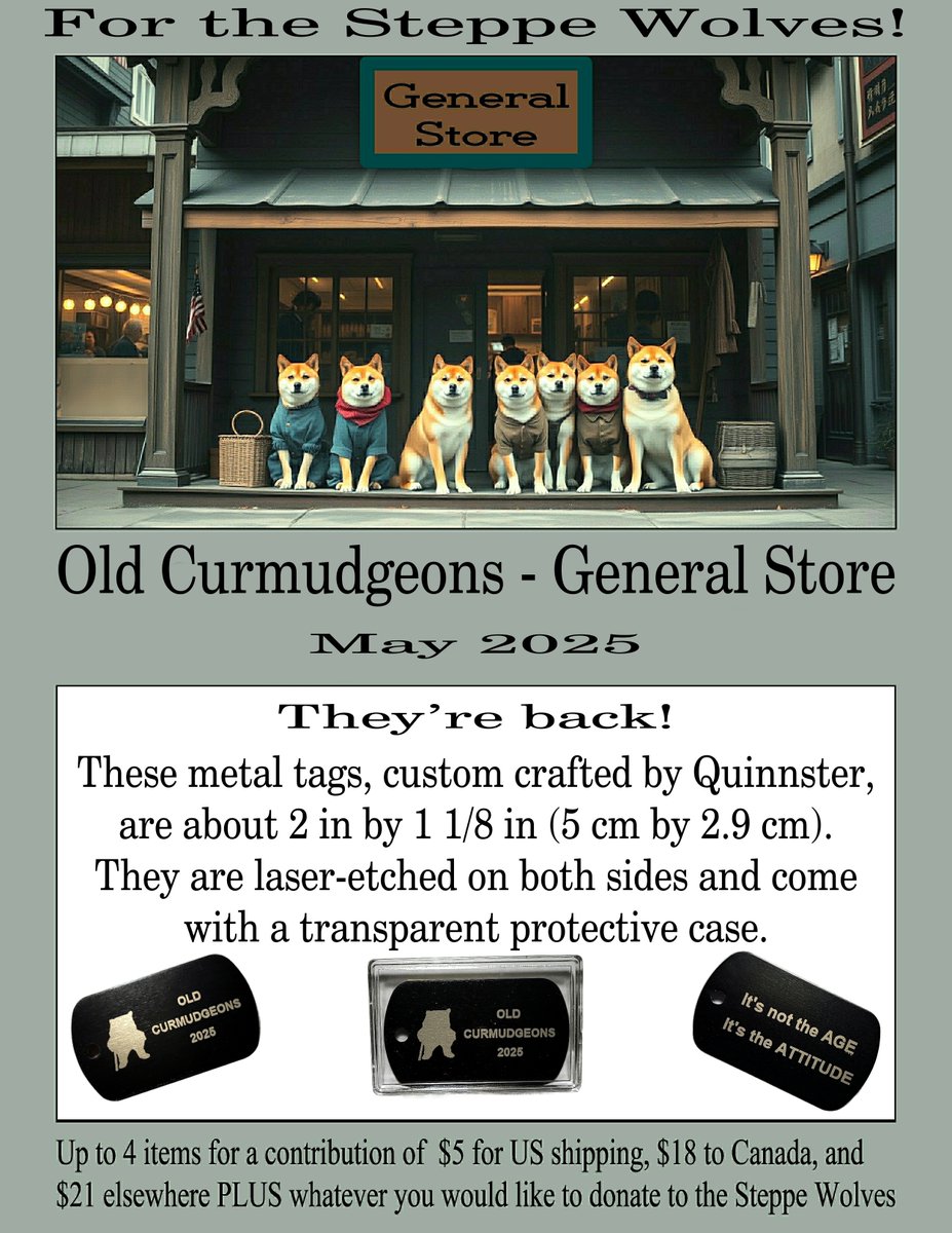 MichaelWatman's tweet photo. Send your name, mailing address, and order information to:
oldcurmudgeons@gmail.com

Make donations to: https://t.co/2NRWNKlujP
OR
https://t.co/exLu6d4IXn

(Zelle or Venmo to mxwatman@comcast.net)

Thanks for helping the Steppe Wolves!  ~Mike, Patricia, Quinnster
1/5 https://t.co/Qv0rES8QVE